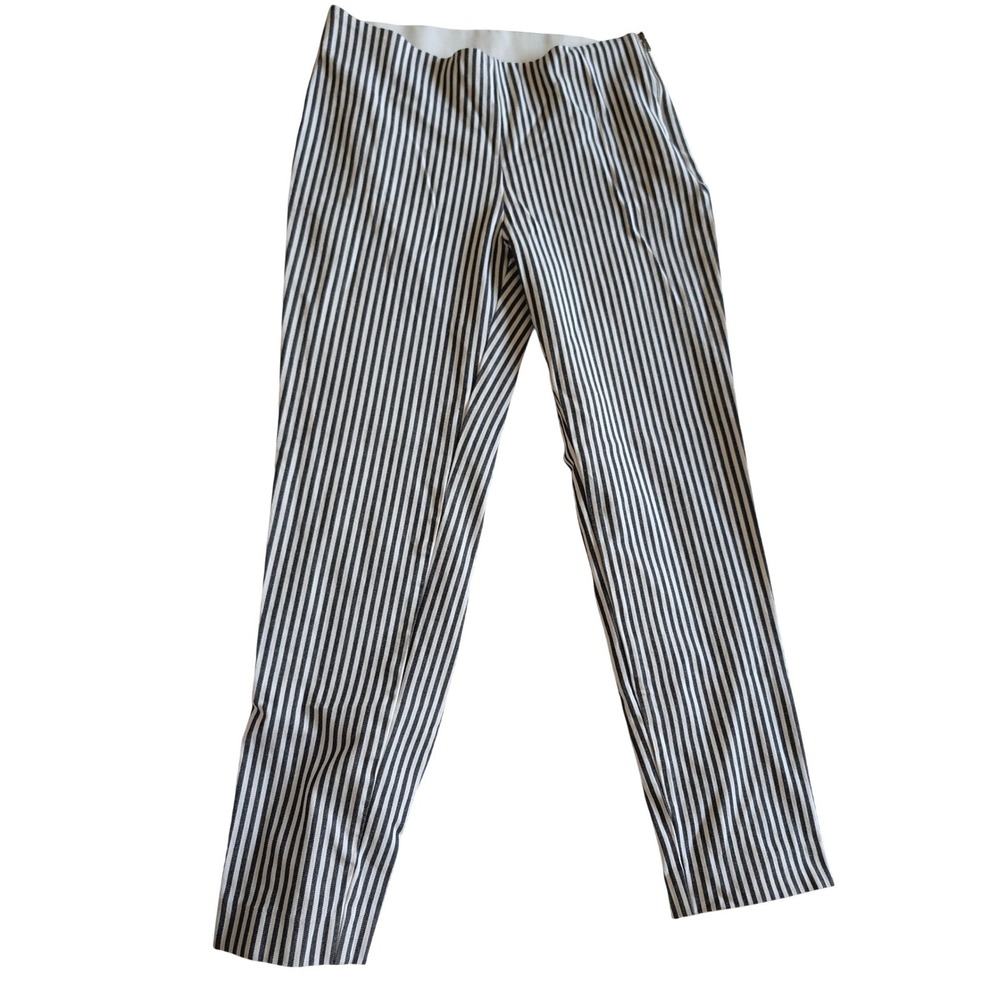 Retro Black White Striped High Rise Skinny Ankle Pants Side Zip Womens 4